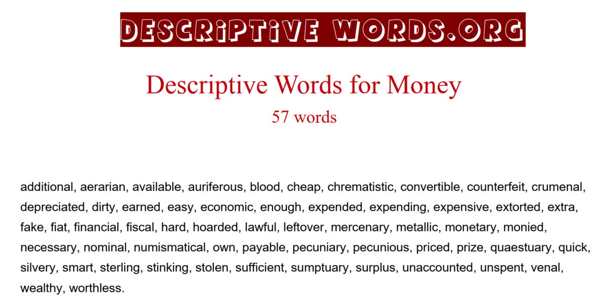 Money Descriptive Words