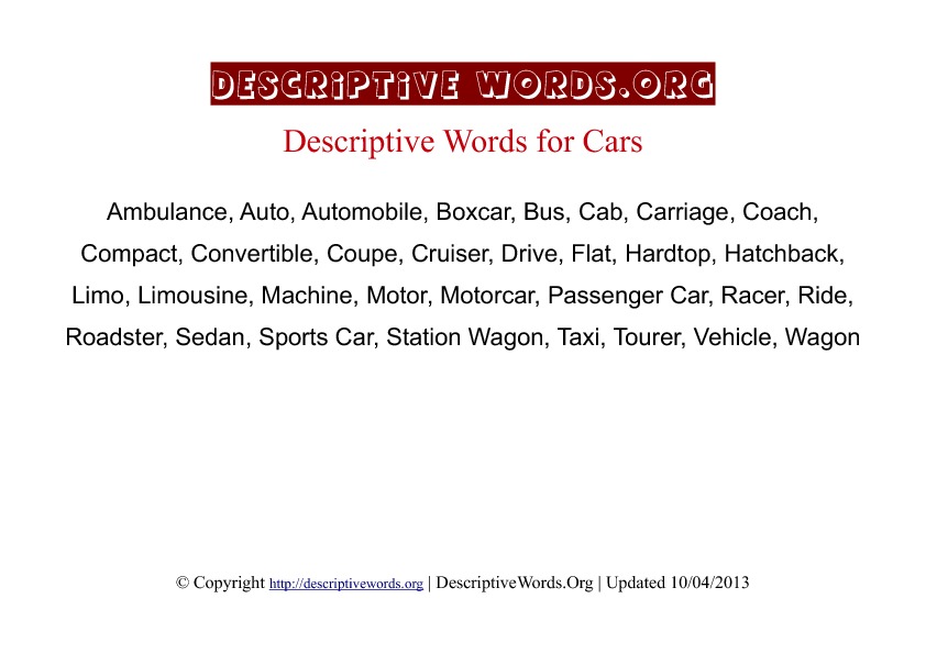 descriptive-words-for-cars