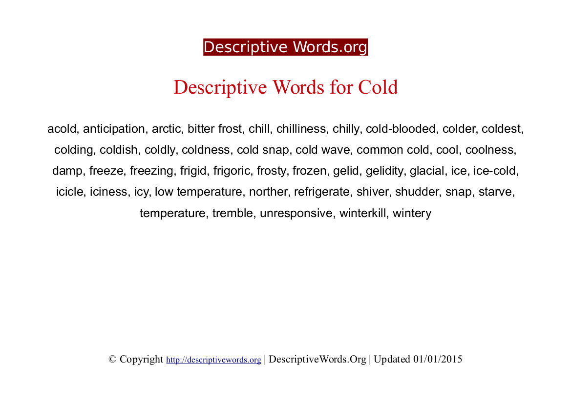 Cold Descriptive Words