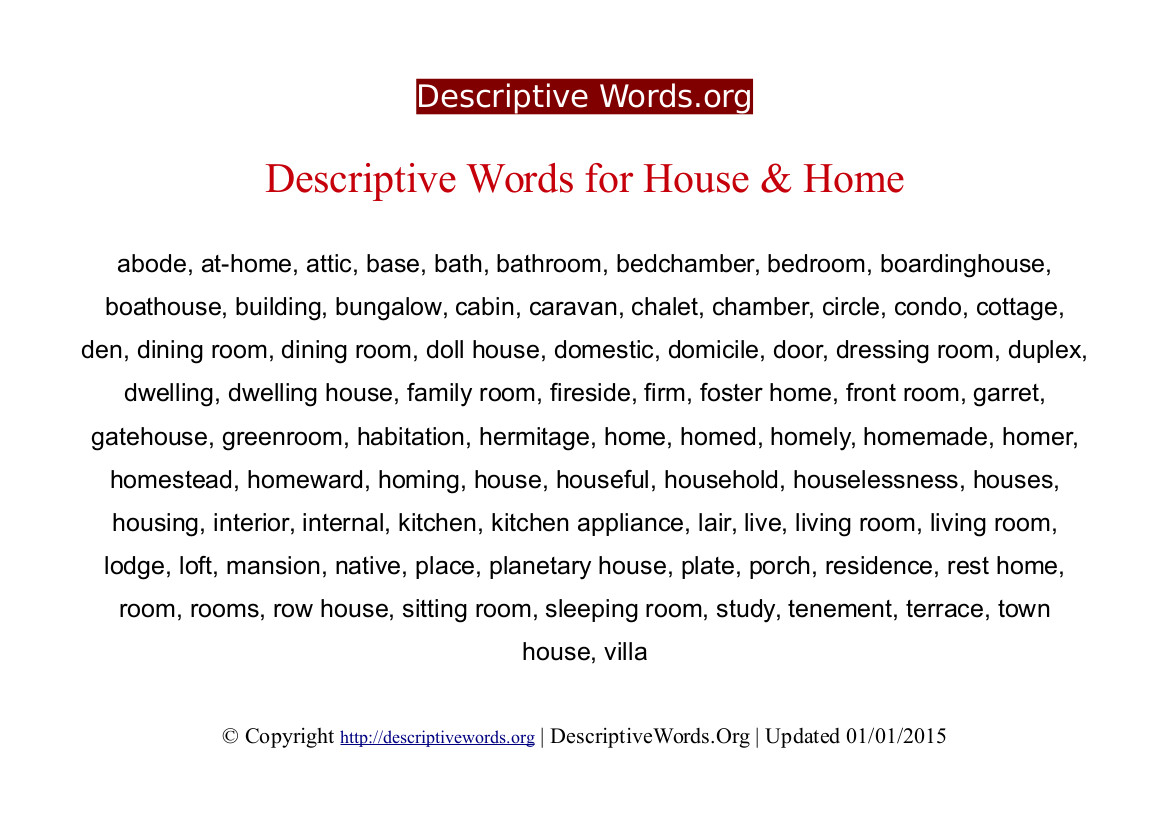 Descriptive Words For House And Home